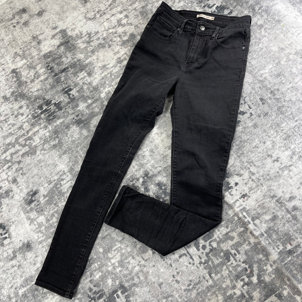 Levi's Women 28x30 721 High Rise Skinny Jeans Black Solid Denim Pants Goth‎